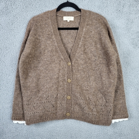 Sezane Charles Jumper Cardigan lace cuffs Sweater Brown Size S - Picture 3 of 13